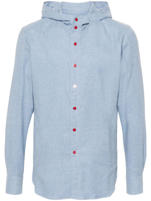 hooded gingham-check shirt
